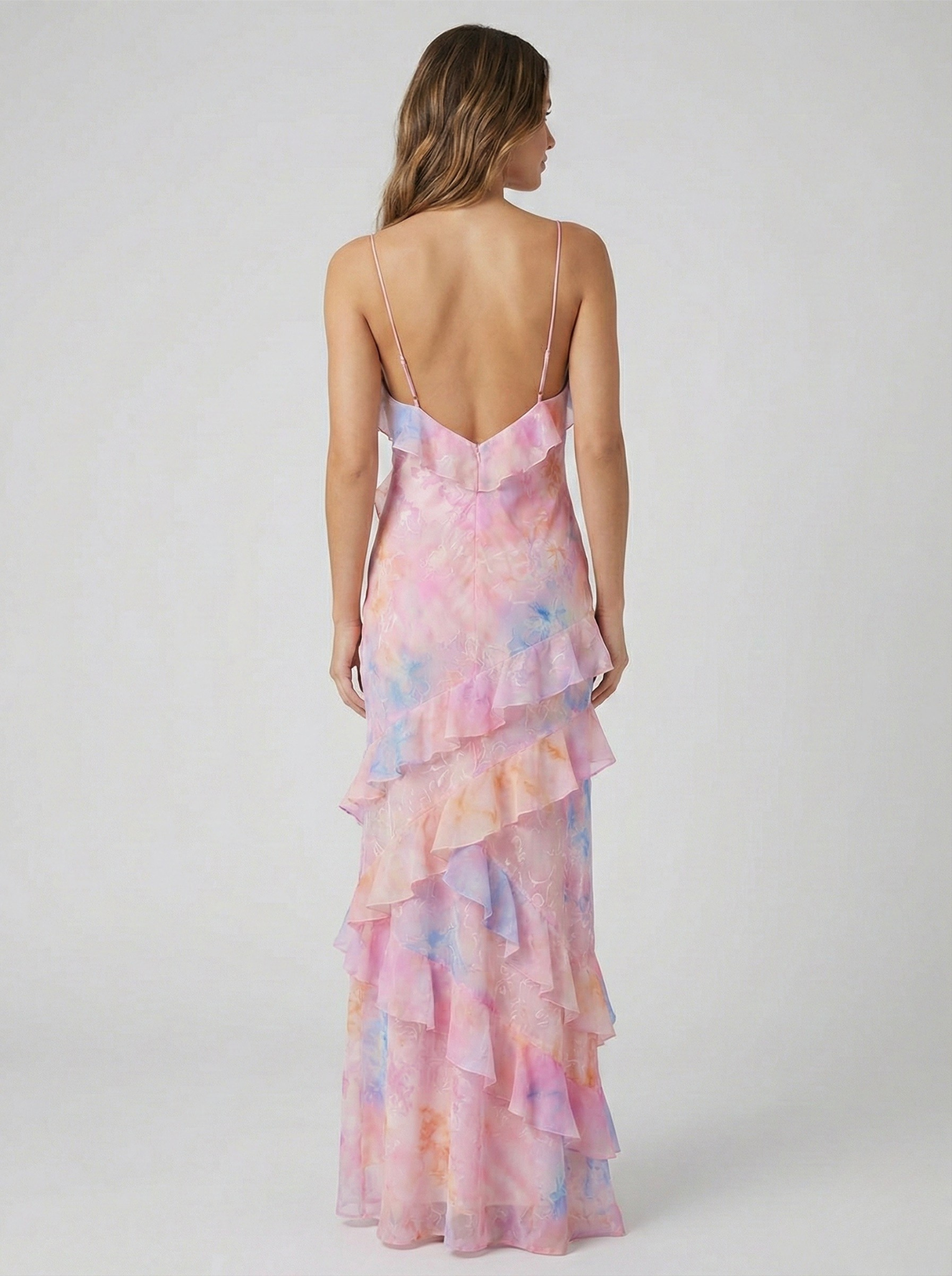 Roséa | Women's Ruffle Maxi Dress – Open Back Flowy Elegant Fit-Summer Dress-Pink-S-