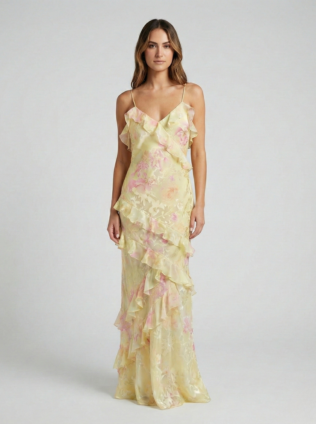 Roséa | Women's Ruffle Maxi Dress – Open Back Flowy Elegant Fit-Summer Dress-Yellow-S-