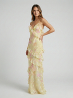 Roséa | Women's Ruffle Maxi Dress – Open Back Flowy Elegant Fit-Summer Dress-Pink-S-