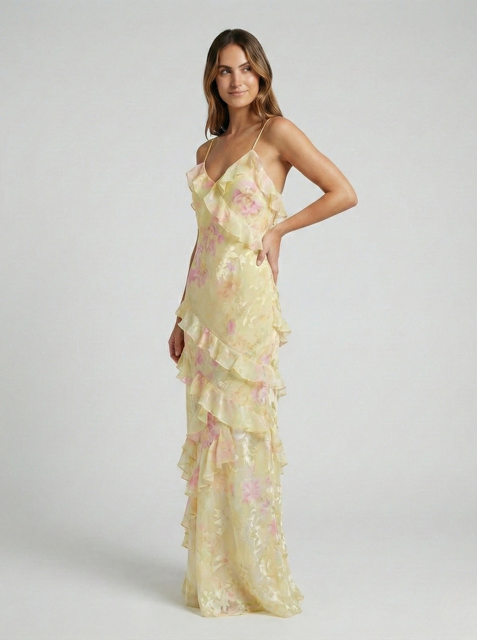 Roséa | Women's Ruffle Maxi Dress – Open Back Flowy Elegant Fit-Summer Dress-Pink-S-