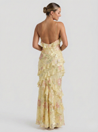 Roséa | Women's Ruffle Maxi Dress – Open Back Flowy Elegant Fit-Summer Dress-Pink-S-