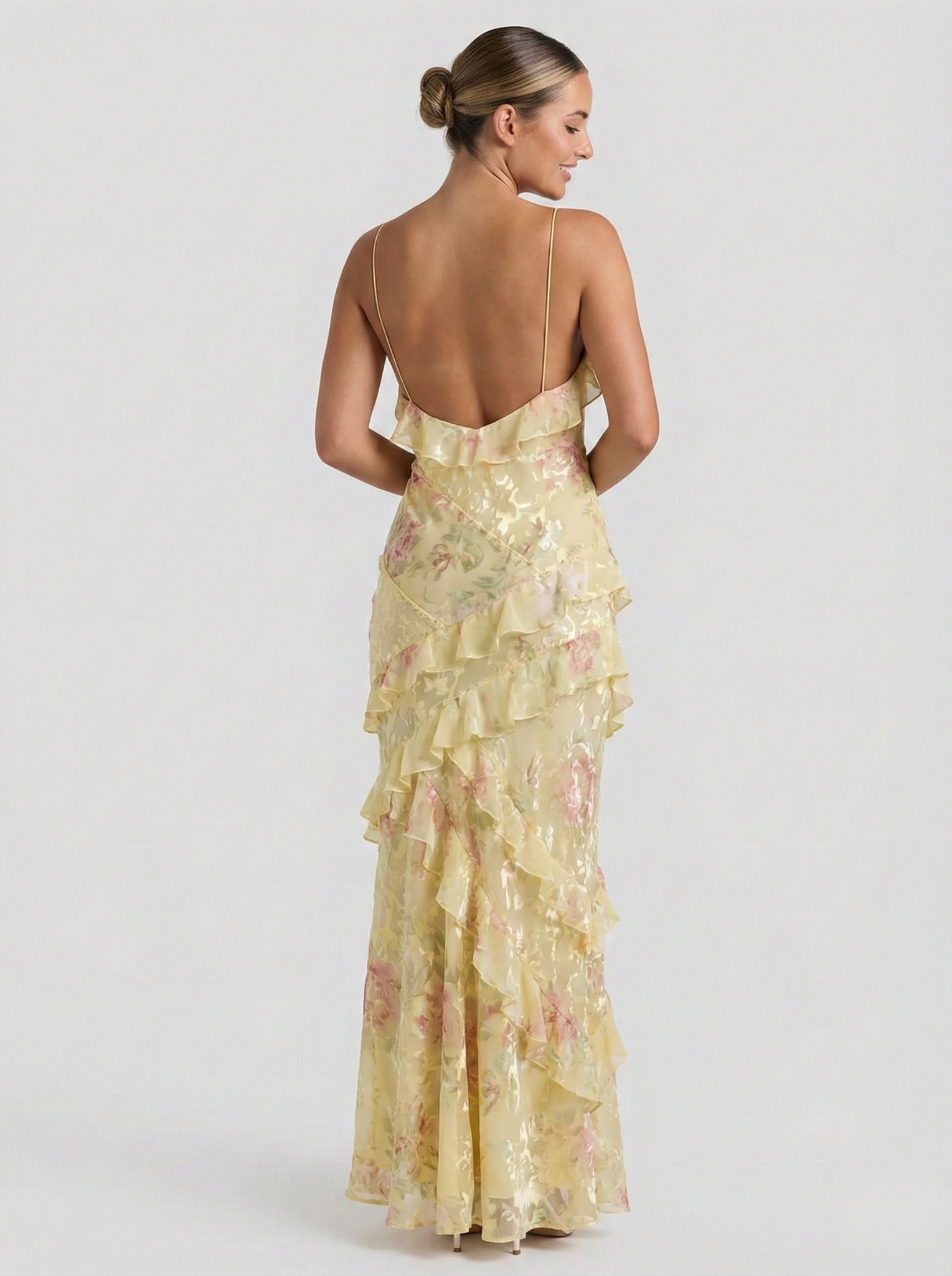 Roséa | Women's Ruffle Maxi Dress – Open Back Flowy Elegant Fit-Summer Dress-Pink-S-