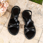 Golden Escape Criss-Cross Flat Sandals – Elegant Slip-On Summer Style-Women's Sandals-White-4-Camoufit