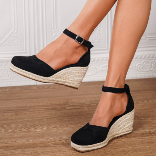 Aviora | Women's Wedge Espadrille Sandals – Platform Slip On Comfort Fit-Women's Heeled Sandals-Black-2-