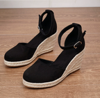 Aviora | Women's Wedge Espadrille Sandals – Platform Slip On Comfort Fit-Women's Heeled Sandals-Black-2-