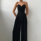 Lunessa | Women's Pleated Wide Leg Jumpsuit Tailored Waist Elegant Flowy Evening Playsuit-Jumpsuit-Black-S-Camoufit