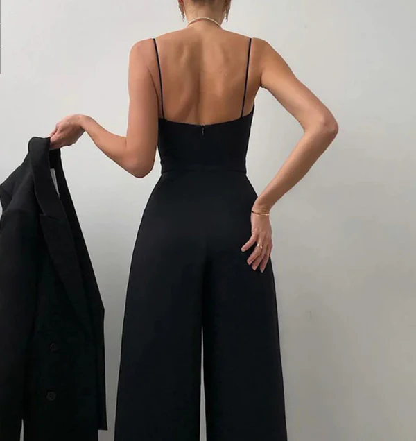 Lunessa | Women's Pleated Wide Leg Jumpsuit Tailored Waist Elegant Flowy Evening Playsuit-Jumpsuit-Black-S-Camoufit