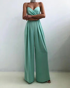 Lunessa | Women's Pleated Wide Leg Jumpsuit Tailored Waist Elegant Flowy Evening Playsuit-Jumpsuit-Turquoise-S-Camoufit