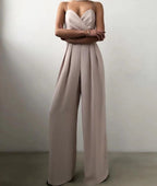 Lunessa | Women's Pleated Wide Leg Jumpsuit Tailored Waist Elegant Flowy Evening Playsuit-Jumpsuit-Apricot-S-Camoufit