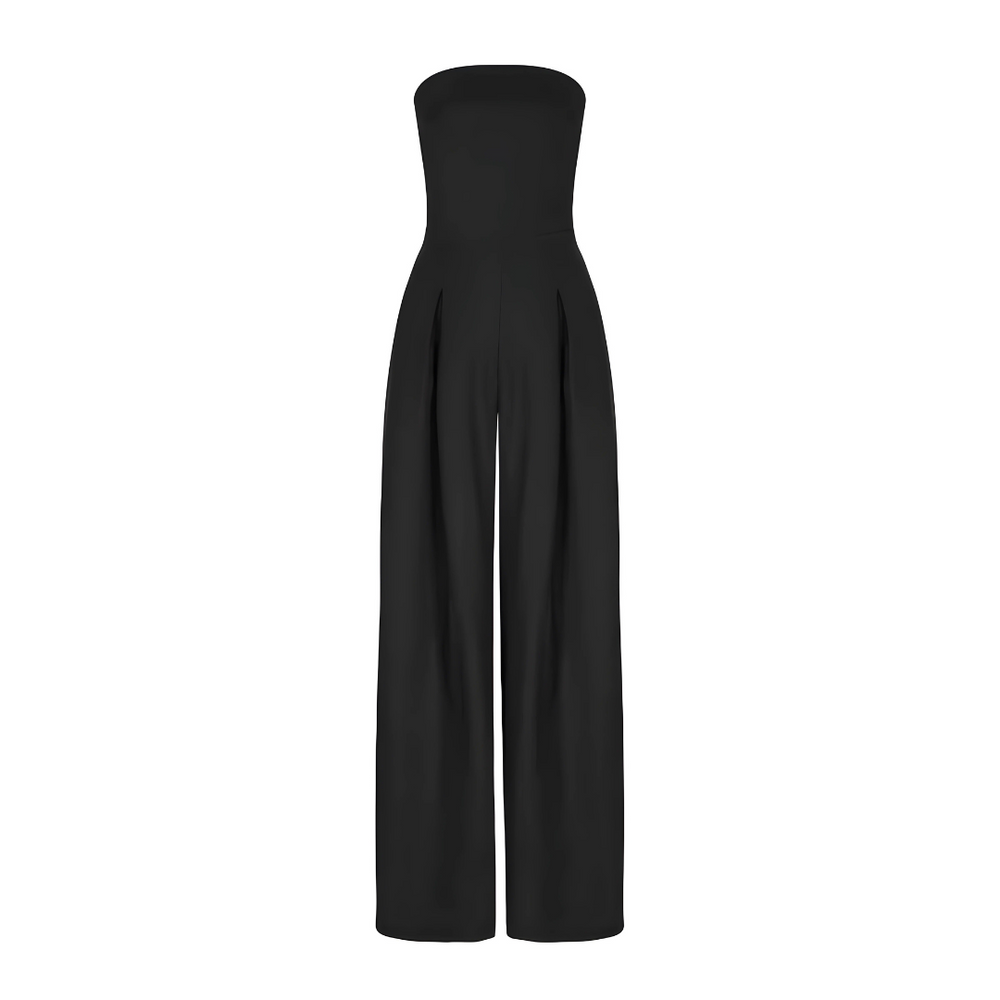 Vionelle | Women's Strapless Wide Leg Jumpsuit Tailored Waist Pockets Elegant Evening Playsuit-Jumpsuit-Navy-XS-Camoufit