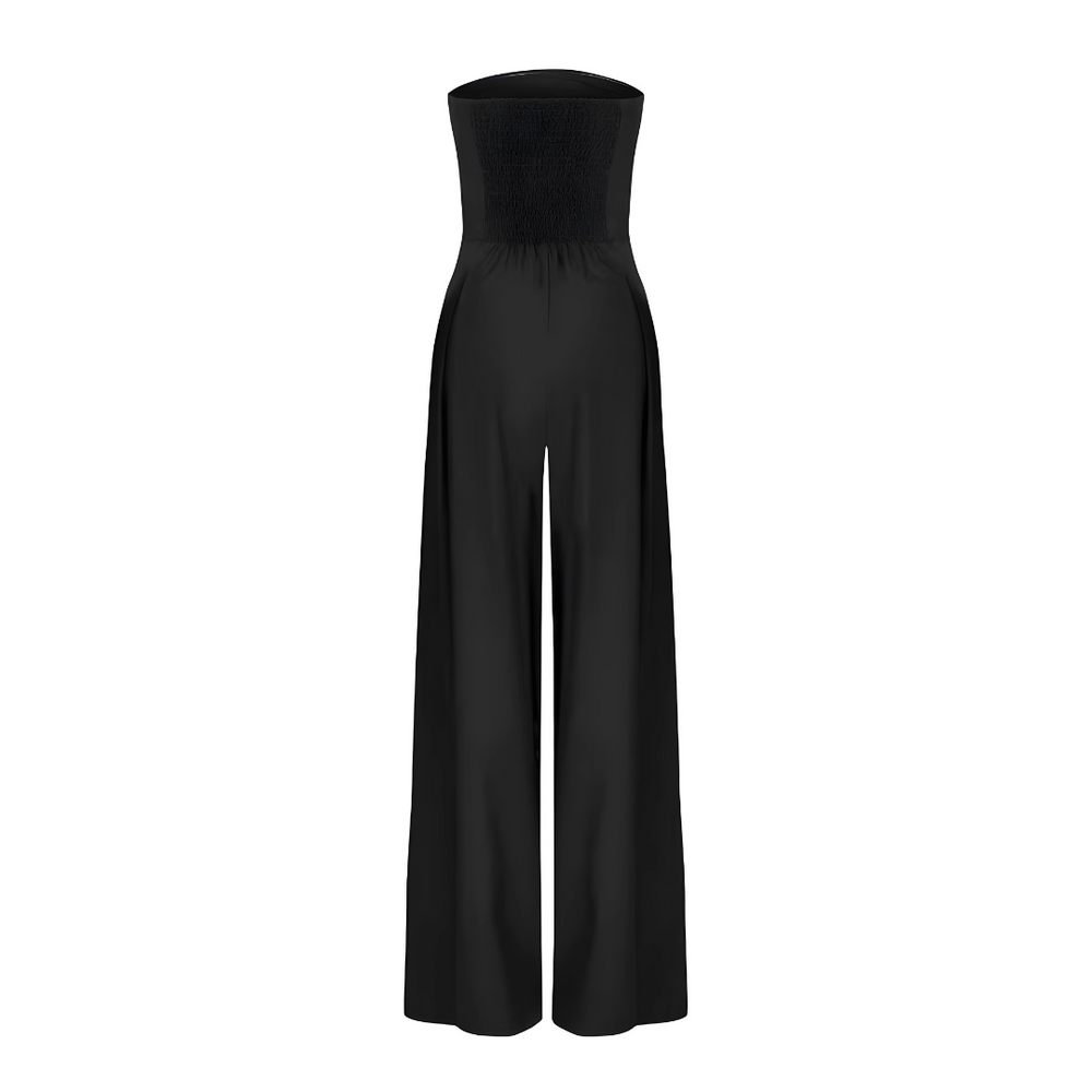 Vionelle | Women's Strapless Wide Leg Jumpsuit Tailored Waist Pockets Elegant Evening Playsuit-Jumpsuit-Navy-XS-Camoufit