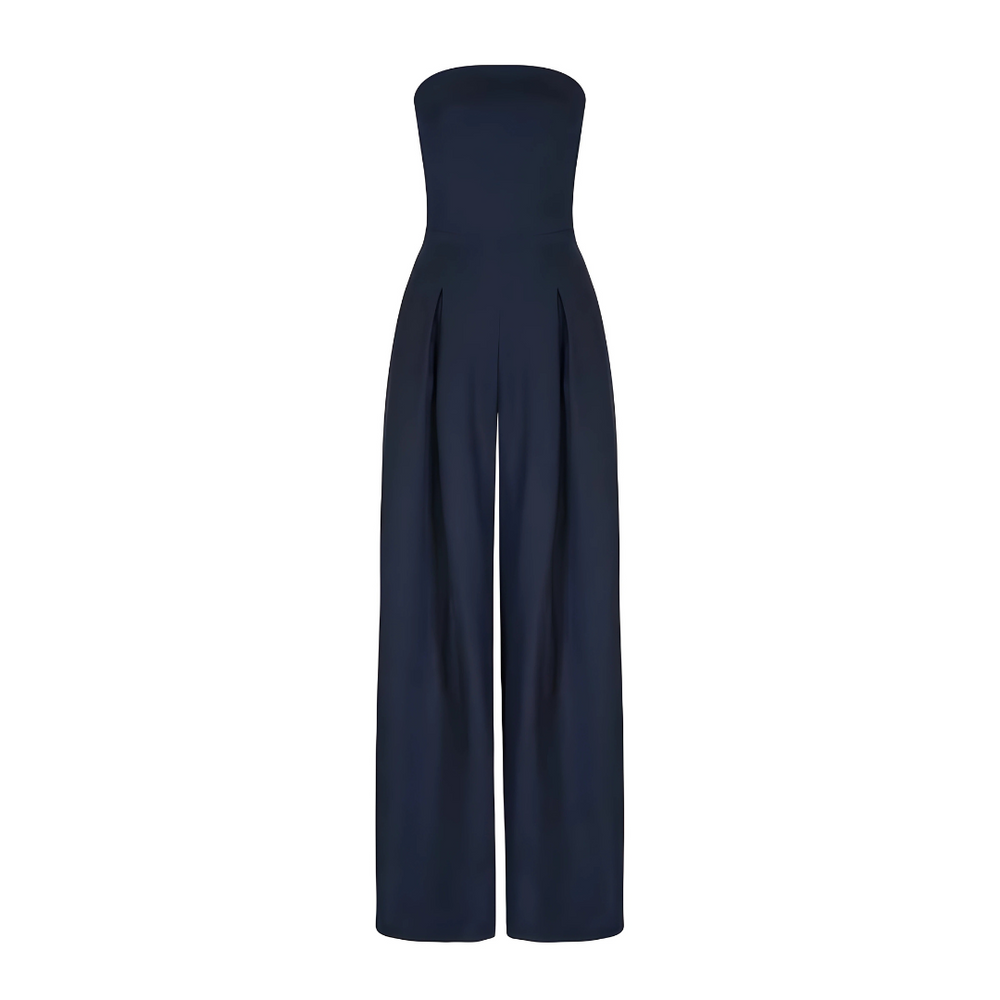 Vionelle | Women's Strapless Wide Leg Jumpsuit Tailored Waist Pockets Elegant Evening Playsuit-Jumpsuit-Navy-XS-Camoufit