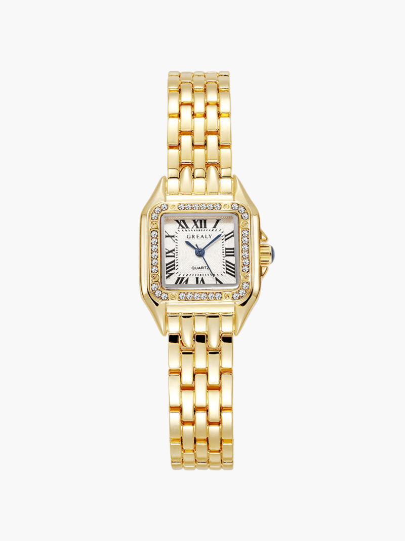Women's Square Quartz Watch – Modern Elegant Adjustable Design-Watches-Gold with Zirconia Stones-