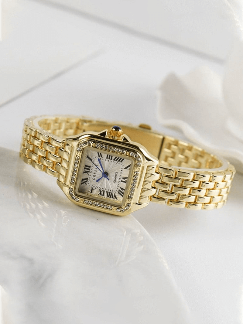 Women's Square Quartz Watch – Modern Elegant Adjustable Design-Watches-Gold-
