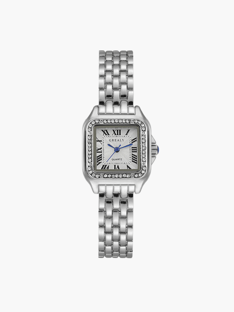 Women's Square Quartz Watch – Modern Elegant Adjustable Design-Watches-Silver with Zirconia Stones-