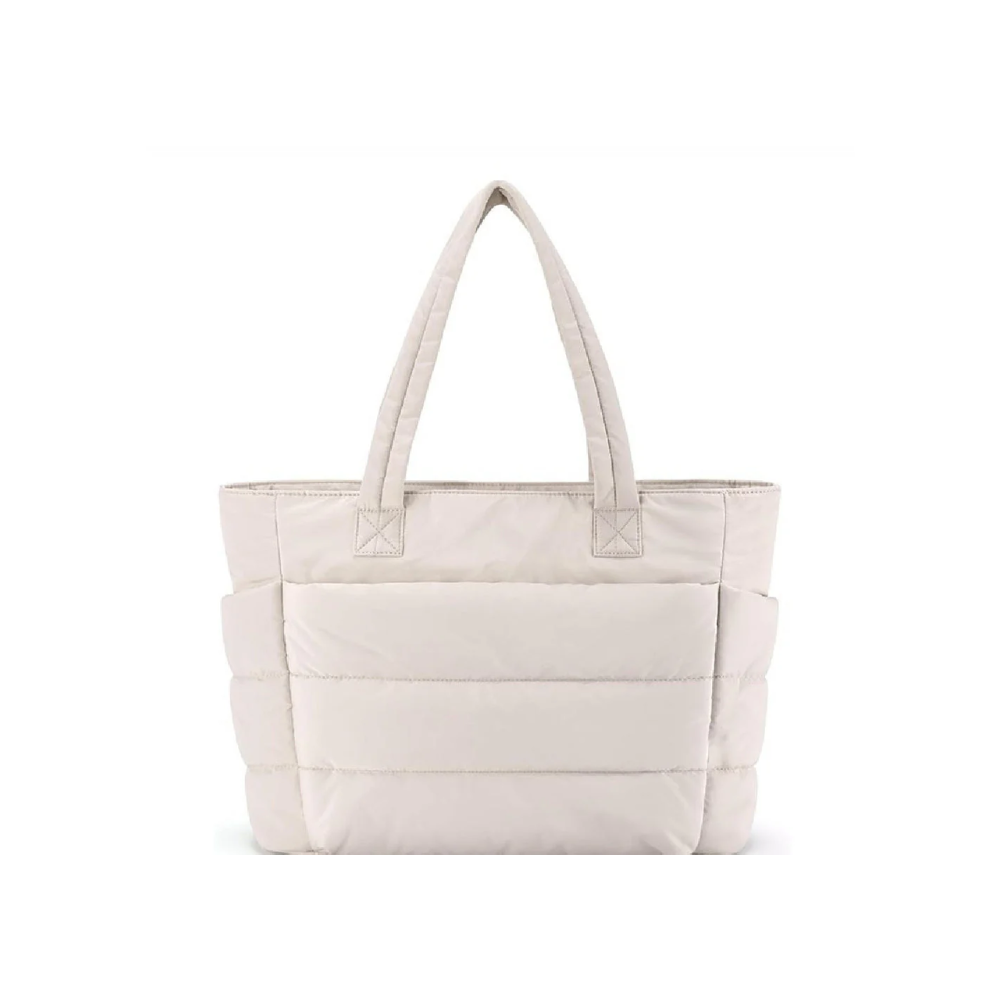 Isola | Women's Puffer Tote Bag Spacious Lightweight Quilted Everyday Work Travel Handbag-Tote bag-Beige-Camoufit