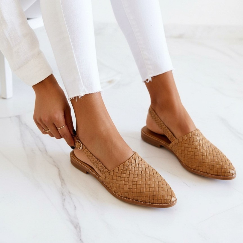 Luna Refined Woven Flats - Comfortable Everyday Elegant Shoes-Women's Flats-Light Brown-4-Camoufit