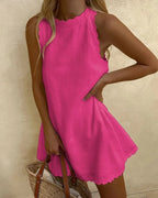 Amélis | Women's Sleeveless Mini Dress – Scallop Trim A Line Fit-Dresses-Fuchsia-S-