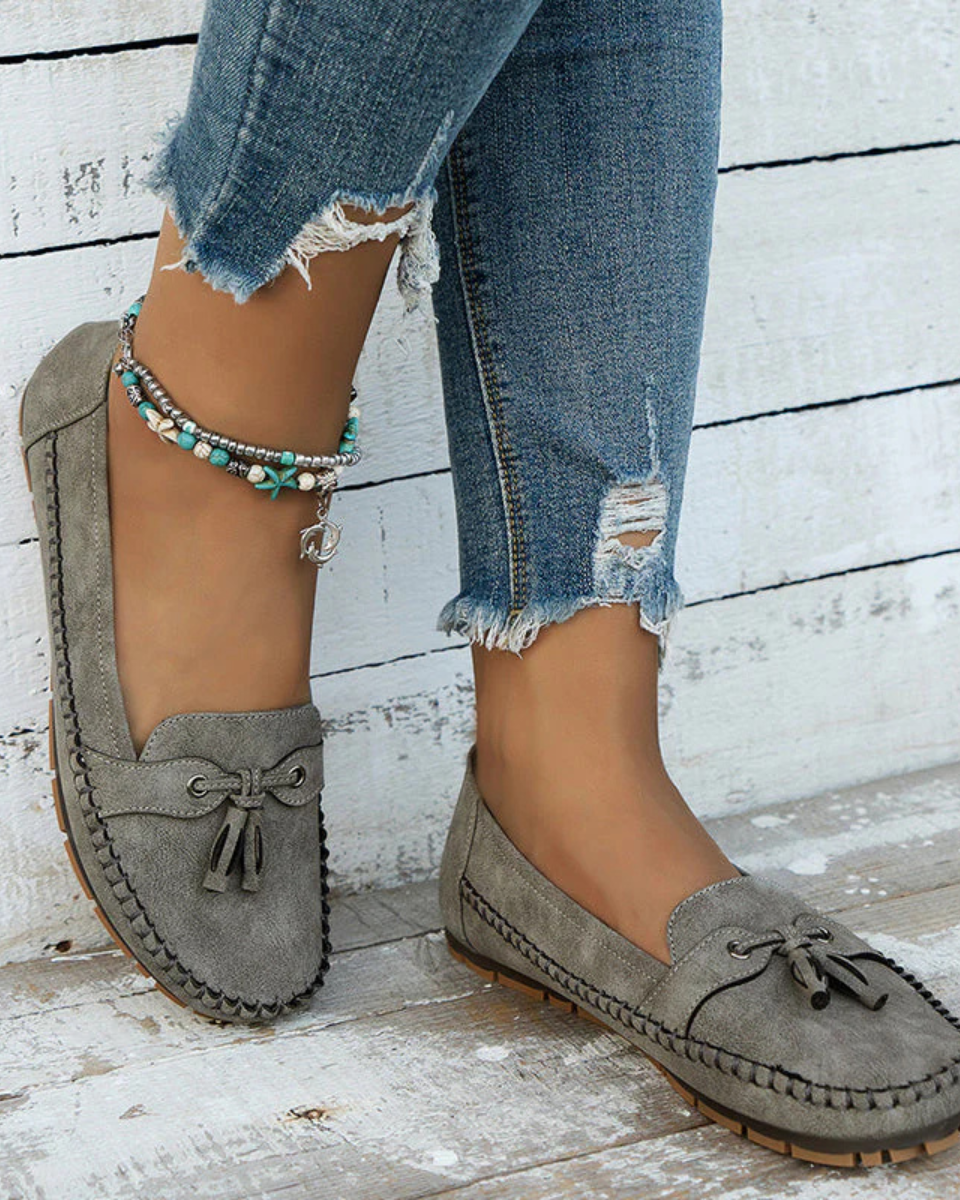 Noa | Tassel Stitch Slip-On Loafers Women Classic Comfort Fit-Women's Loafers-Grey-4-Camoufit