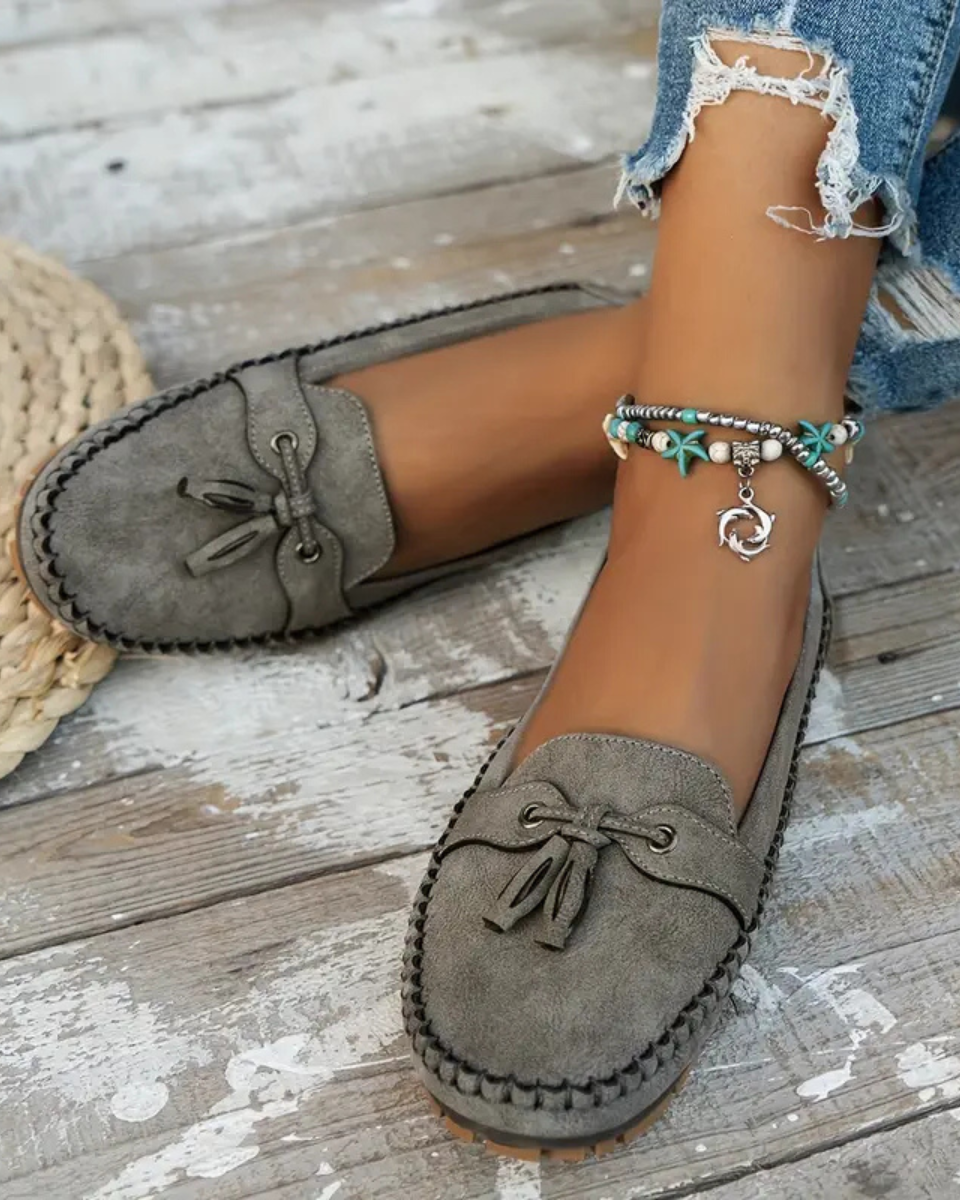 Noa | Tassel Stitch Slip-On Loafers Women Classic Comfort Fit-Women's Loafers-Grey-4-Camoufit