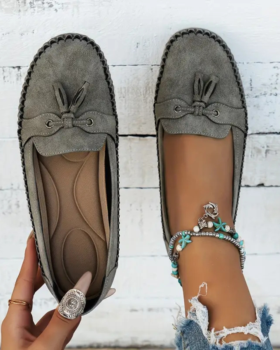 Noa | Tassel Stitch Slip-On Loafers Women Classic Comfort Fit-Women's Loafers-Grey-4-Camoufit