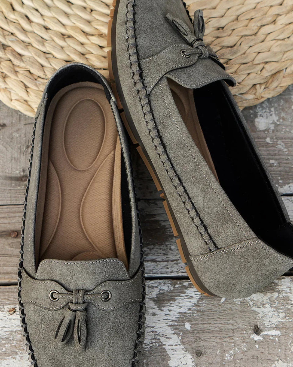 Noa | Tassel Stitch Slip-On Loafers Women Classic Comfort Fit-Women's Loafers-Grey-4-Camoufit