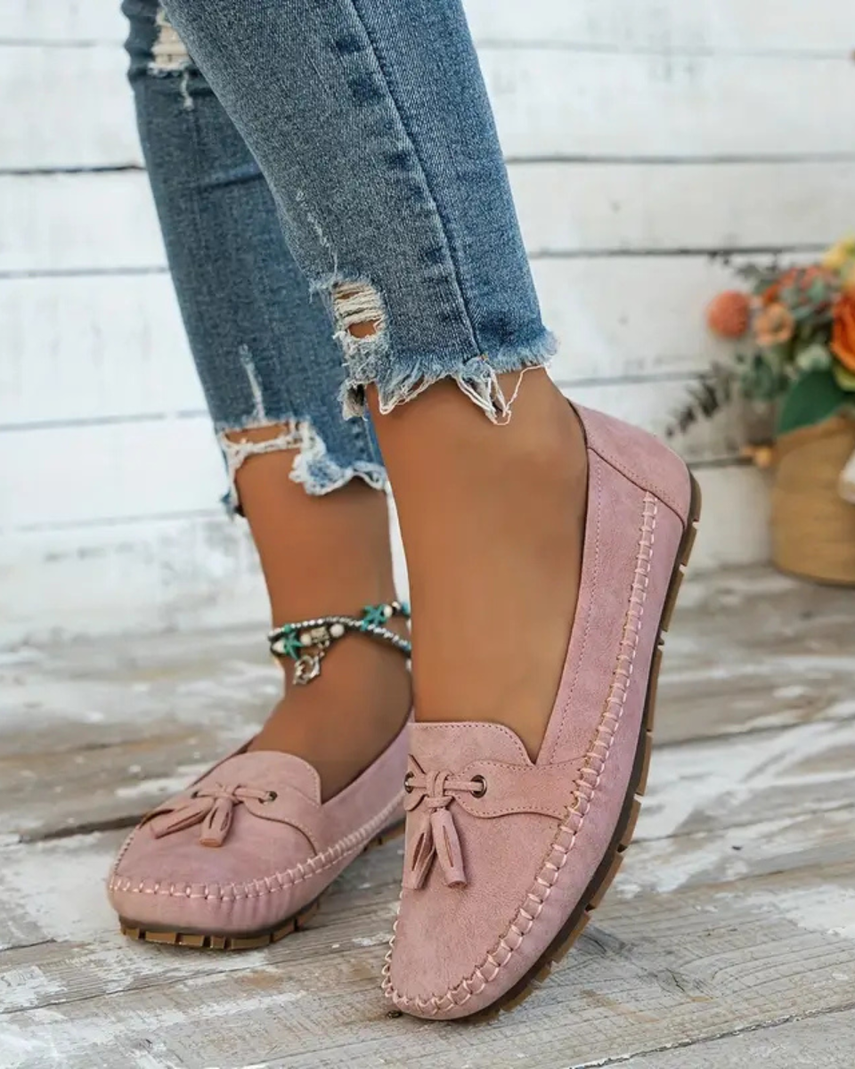 Noa | Tassel Stitch Slip-On Loafers Women Classic Comfort Fit-Women's Loafers-Pink-4-Camoufit