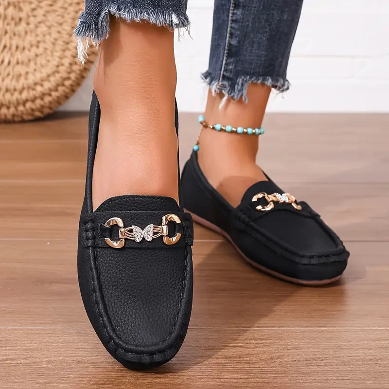 Zarelle | Women's Chain Detail Loafers – Crystal Slip On Elegant Fit-Women's Loafers-Black-4-