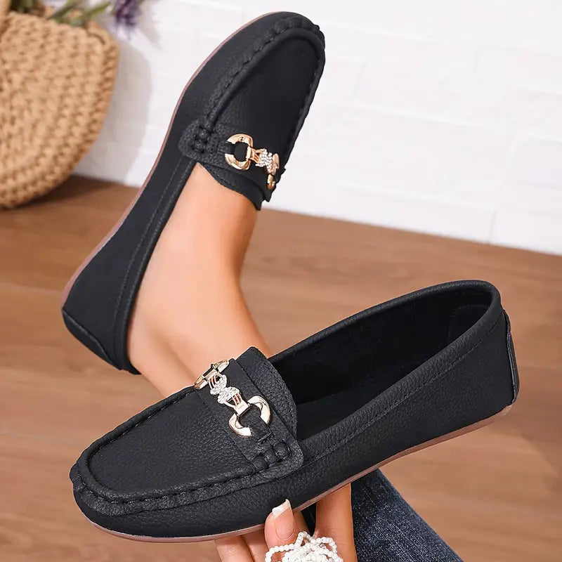 Zarelle | Women's Chain Detail Loafers – Crystal Slip On Elegant Fit-Women's Loafers-Black-4-