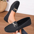 Zarelle | Women's Chain Detail Loafers – Crystal Slip On Elegant Fit-Women's Loafers-Black-4-