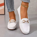 Zarelle | Women's Chain Detail Loafers – Crystal Slip On Elegant Fit-Women's Loafers-White-4-
