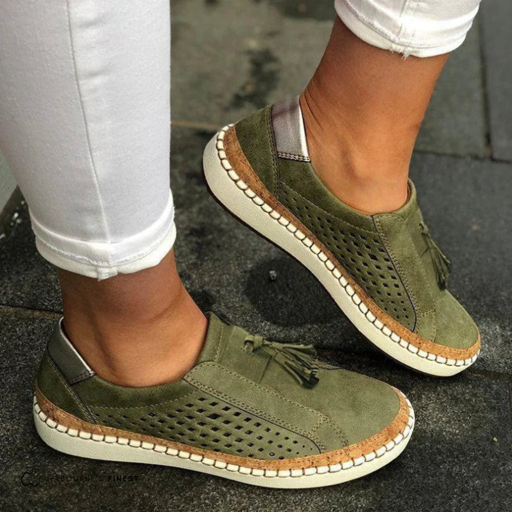 Rovelle | Women's Perforated Slip On Sneakers – Cushioned Breathable Comfort Fit-Women's Sneakers-Green-3-
