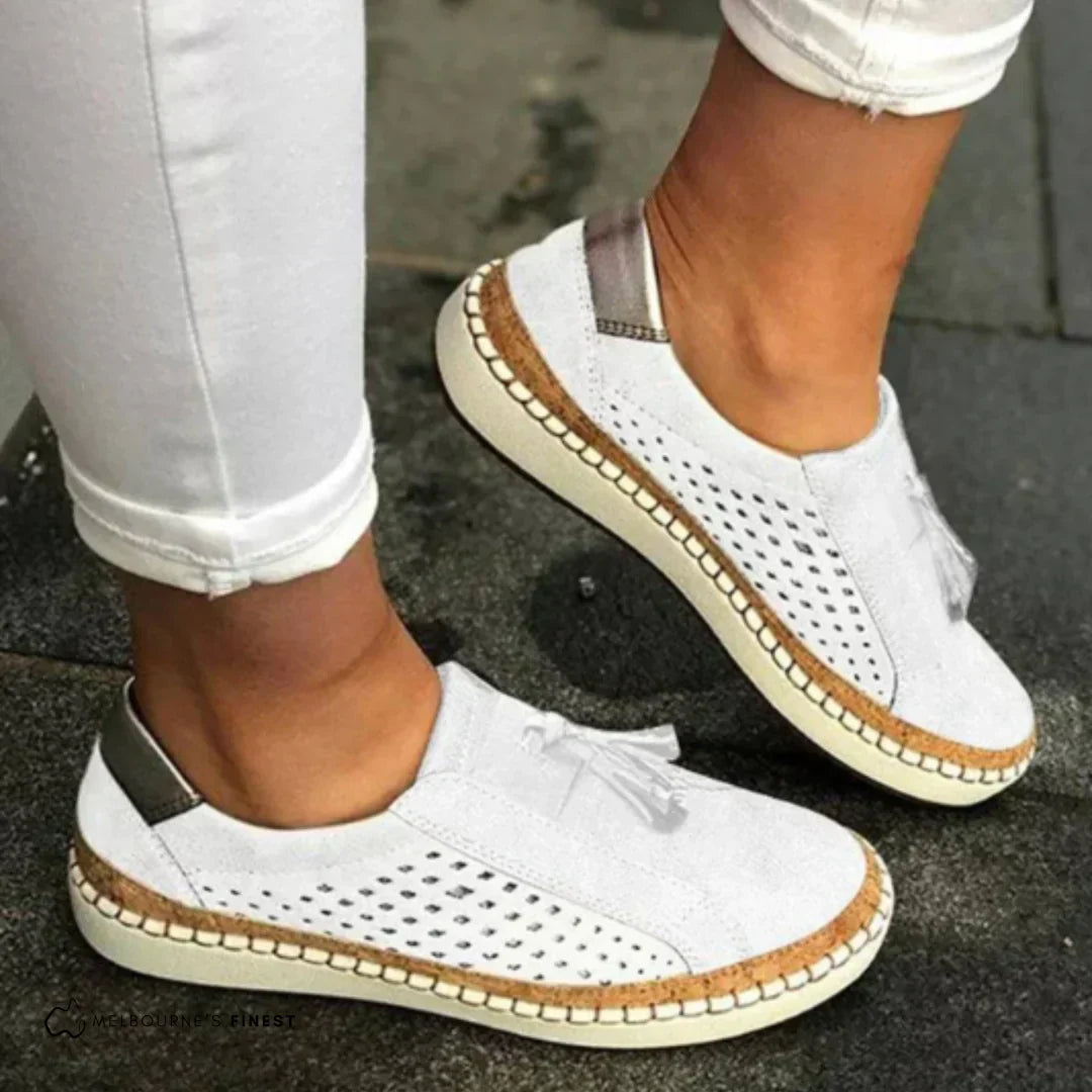 Rovelle | Women's Perforated Slip On Sneakers – Cushioned Breathable Comfort Fit-Women's Sneakers-White-3-