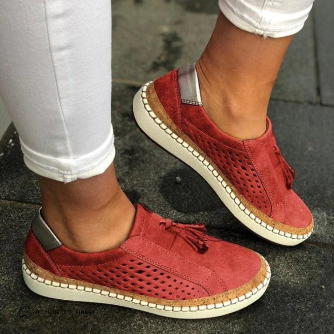 Rovelle | Women's Perforated Slip On Sneakers – Cushioned Breathable Comfort Fit-Women's Sneakers-Red-3-