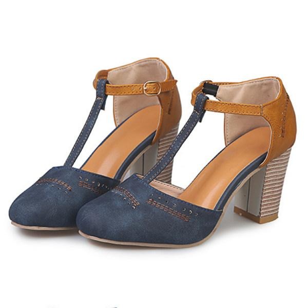 Caliora | Women's T Strap Block Heels – Vintage Elegant Comfort Fit-Women's Heeled Sandals-Black-3-