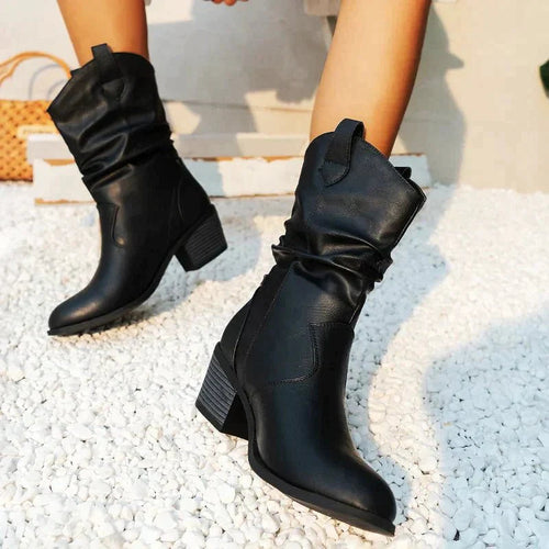 Alouette | Women's Slouch Ankle Boots – Mid Heel Western Comfort Fit-Women's Ankle Boots-Black-4-