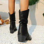 Alouette | Women's Slouch Ankle Boots – Mid Heel Western Comfort Fit-Women's Ankle Boots-Black-4-
