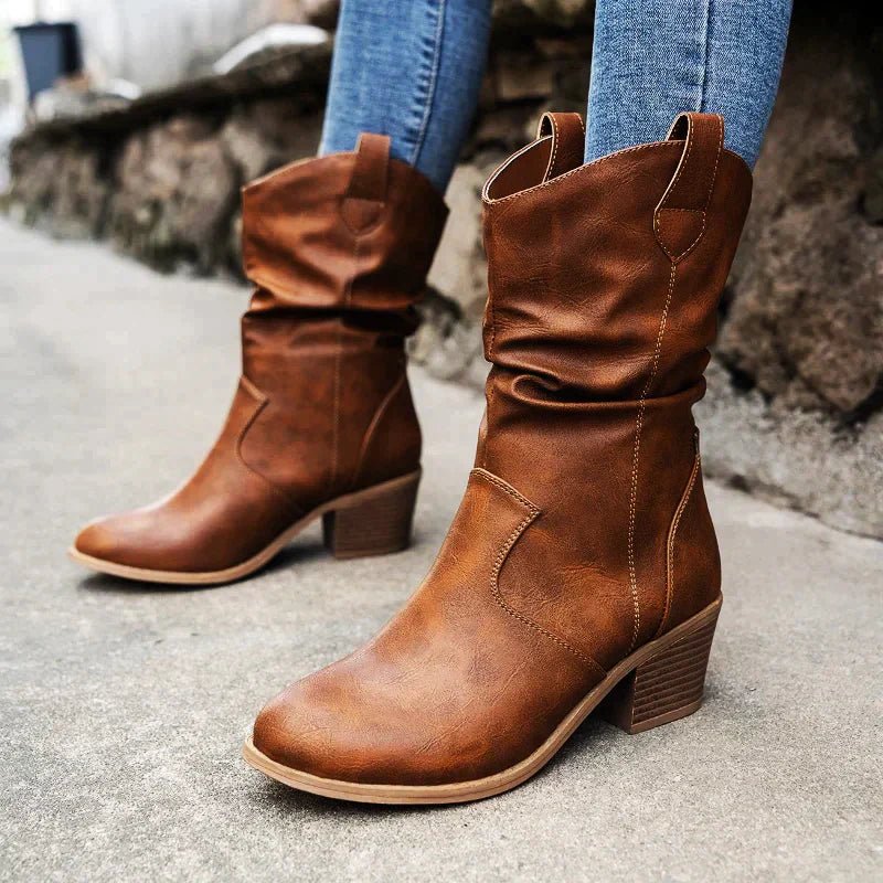 Alouette | Women's Slouch Ankle Boots – Mid Heel Western Comfort Fit-Women's Ankle Boots-Black-4-
