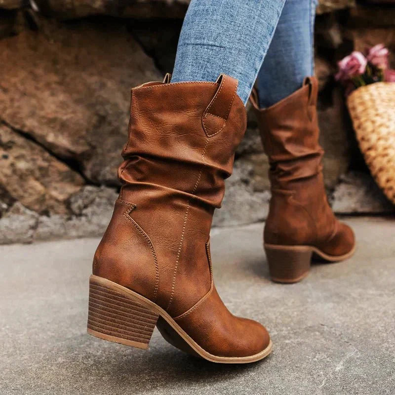 Alouette | Women's Slouch Ankle Boots – Mid Heel Western Comfort Fit-Women's Ankle Boots-Black-4-