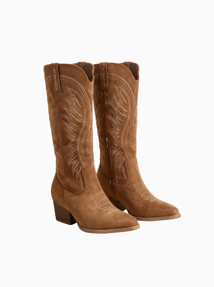 Luna Wild Spirit Embroidered Western Boots – Pointed Toe Statement Style-Women's Cowboy Boots-Brown-4-Camoufit