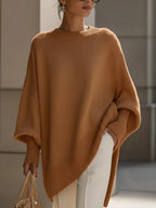 Sélora | Women's Oversized Drape Knit Jumper Soft Relaxed Fit Casual Cosy Pullover Sweater-Women's Knitted Sweater-Caramel-XS-