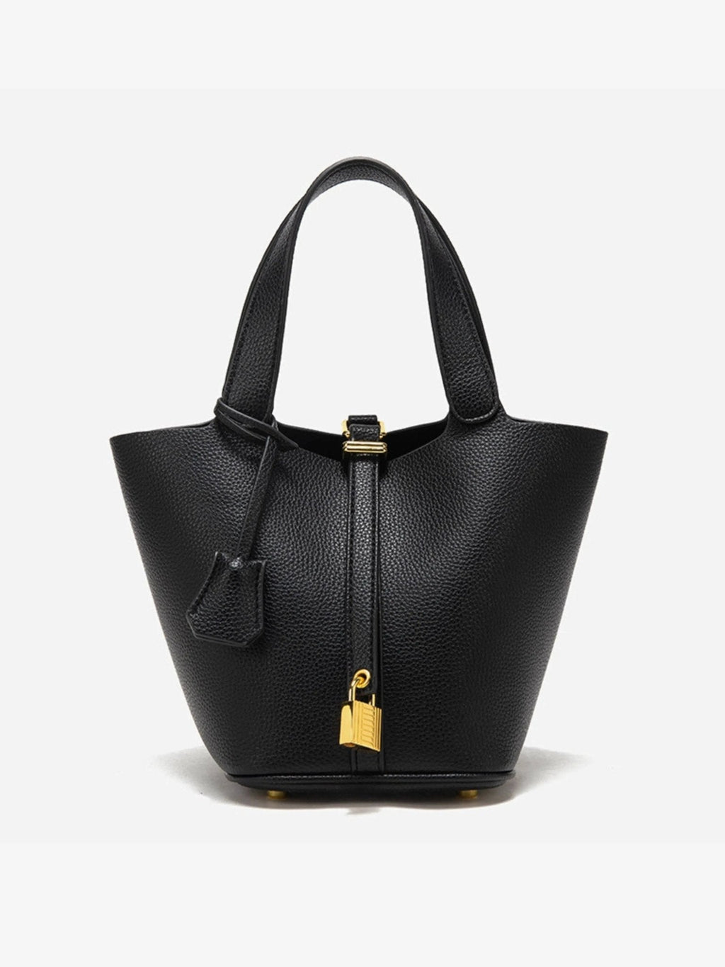 Lunessa | Women's Taupe Bucket Bag with Gold Hardware Padlock Top Handle Structured Mini Handbag-Handbag-Black-Camoufit