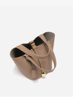 Lunessa | Women's Taupe Bucket Bag with Gold Hardware Padlock Top Handle Structured Mini Handbag-Handbag-Black-Camoufit