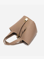 Lunessa | Women's Taupe Bucket Bag with Gold Hardware Padlock Top Handle Structured Mini Handbag-Handbag-Black-Camoufit