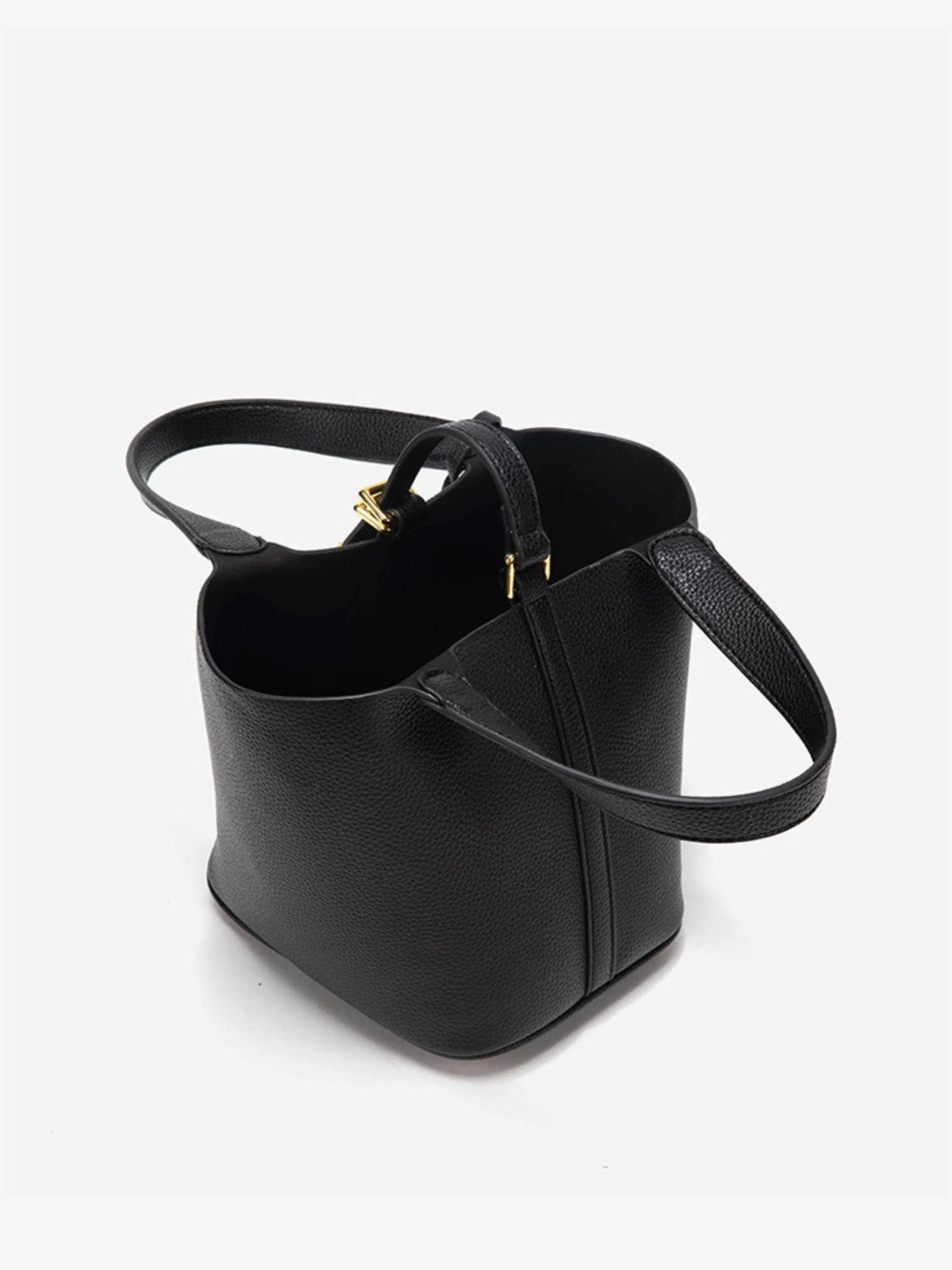 Lunessa | Women's Taupe Bucket Bag with Gold Hardware Padlock Top Handle Structured Mini Handbag-Handbag-Black-Camoufit