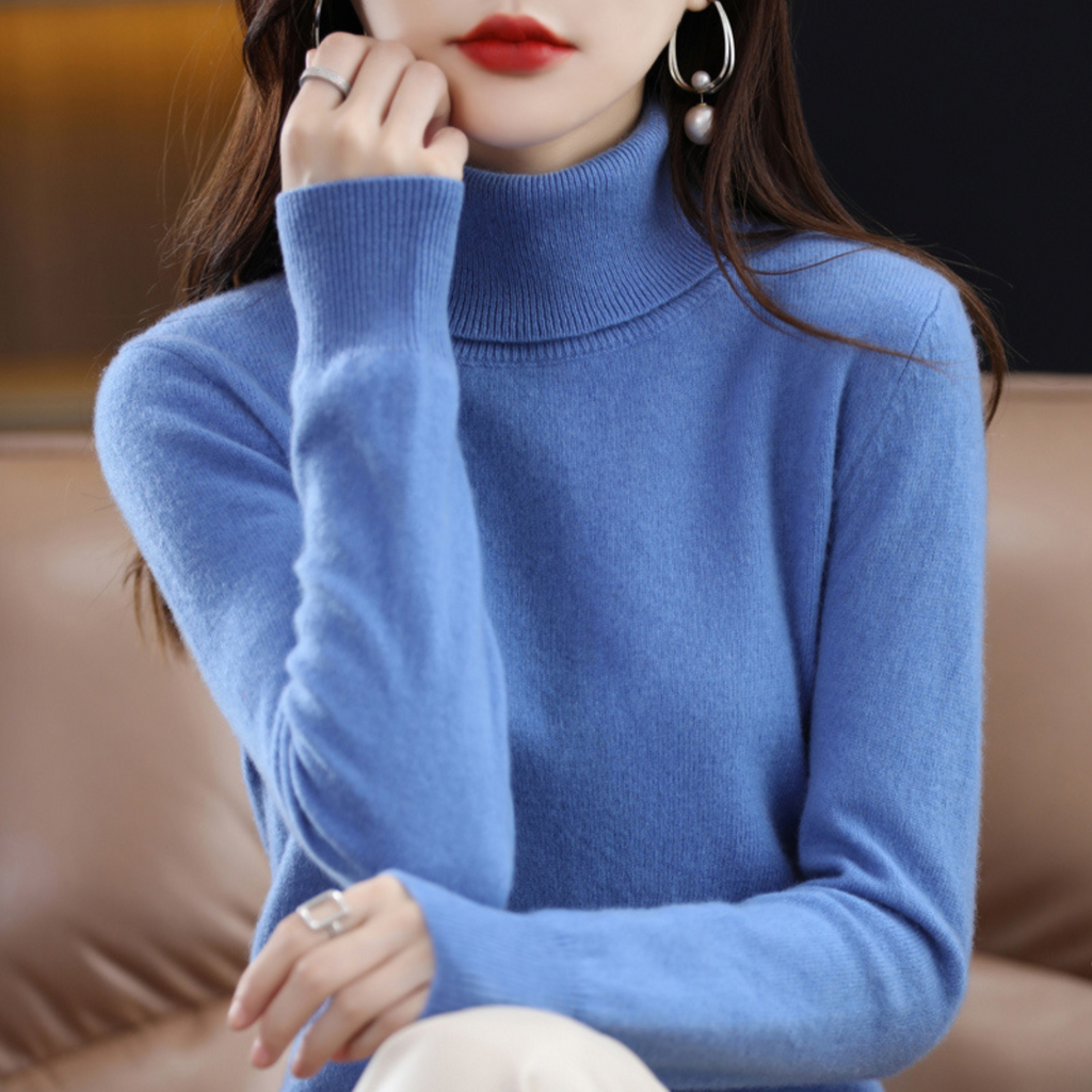 Althea Women's Turtleneck Sweater – Soft Elegant Winter Style-Women's Turtleneck Sweater-Blue-S-Camoufit