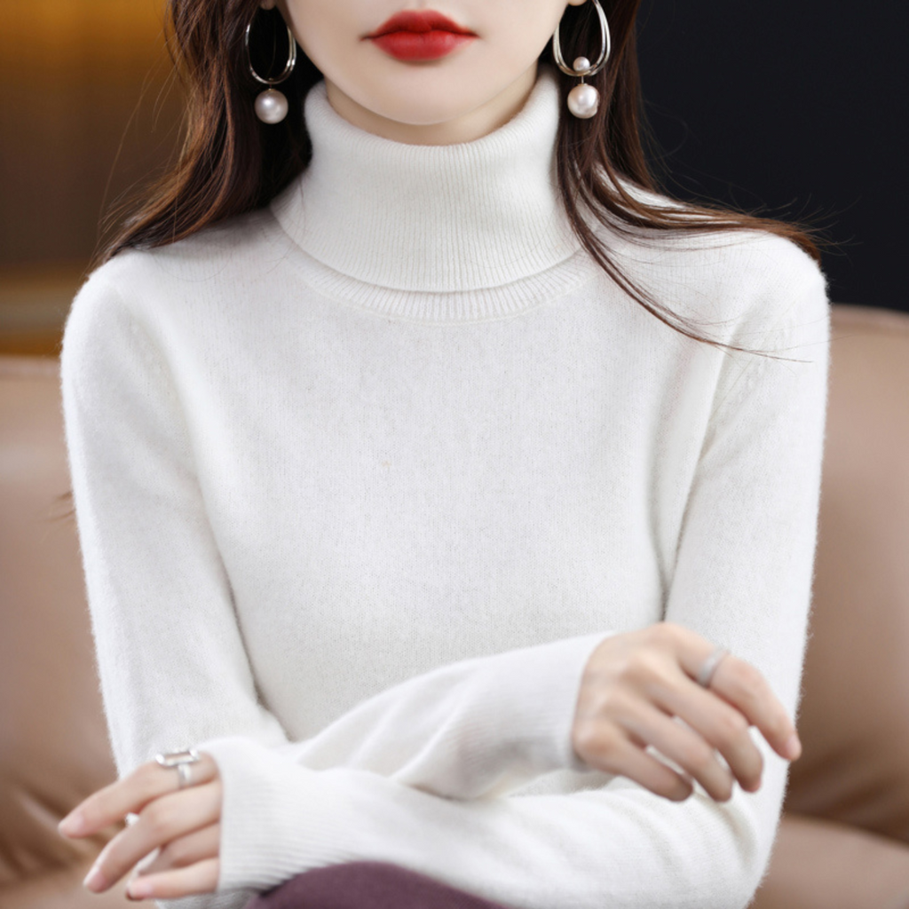 Althea Women's Turtleneck Sweater – Soft Elegant Winter Style-Women's Turtleneck Sweater-White-S-Camoufit