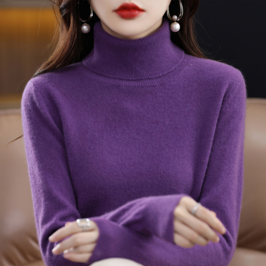 Althea Women's Turtleneck Sweater – Soft Elegant Winter Style-Women's Turtleneck Sweater-Purple-S-Camoufit
