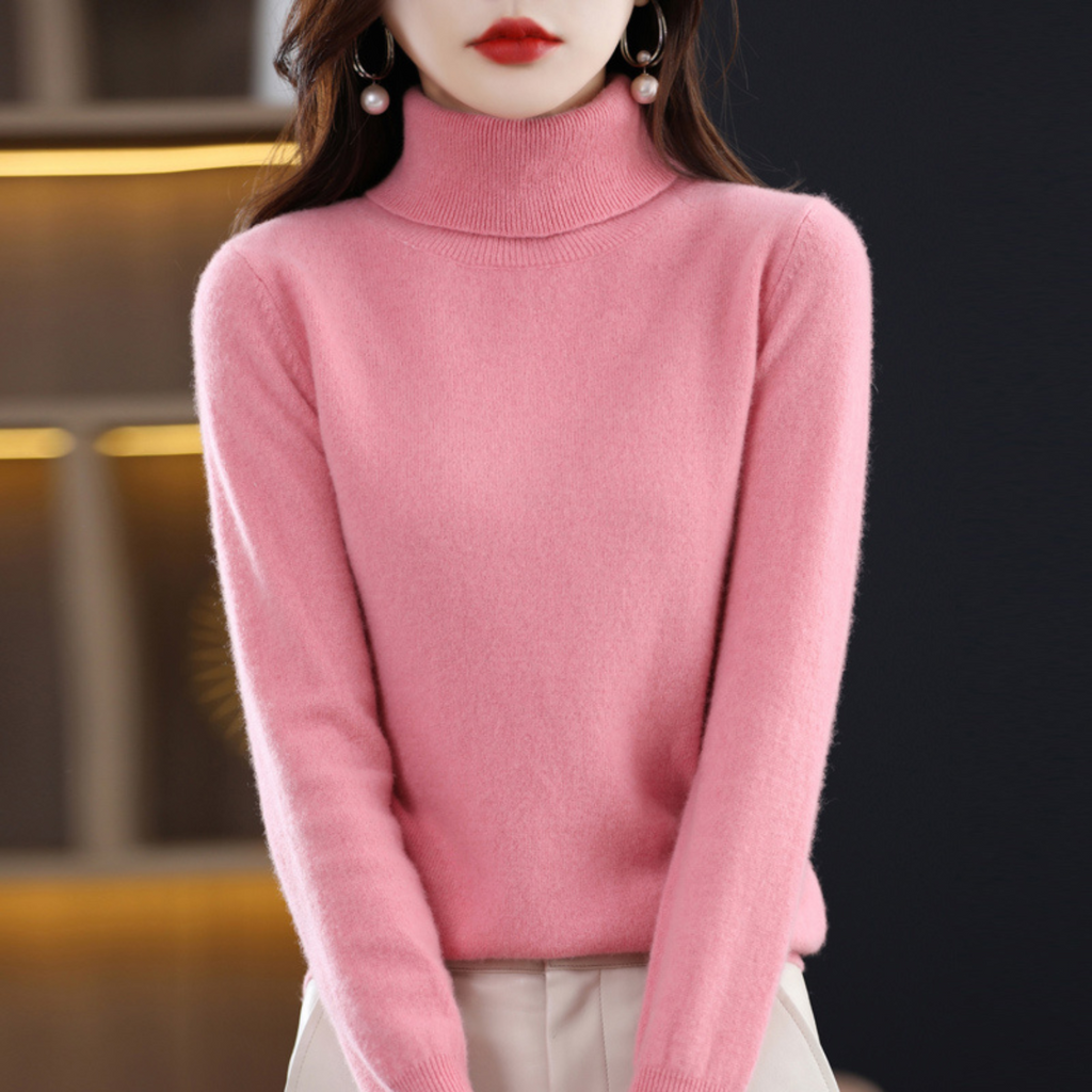 Althea Women's Turtleneck Sweater – Soft Elegant Winter Style-Women's Turtleneck Sweater-Pink-S-Camoufit