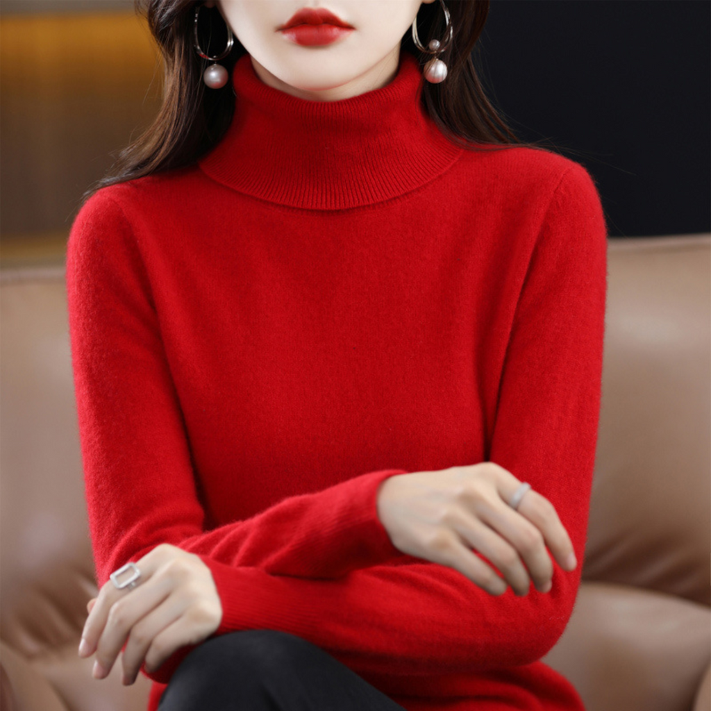 Althea Women's Turtleneck Sweater – Soft Elegant Winter Style-Women's Turtleneck Sweater-Red-S-Camoufit